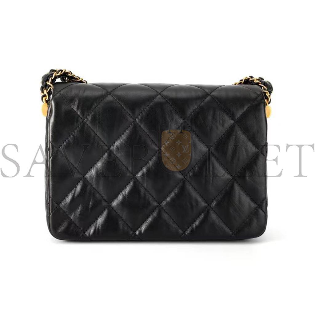 CHANEL MASTER 23K WIDE SHOULDER STRAP CHAIN COWHIDE HOBO BAG BLACK AS4423 (20*15*5cm)